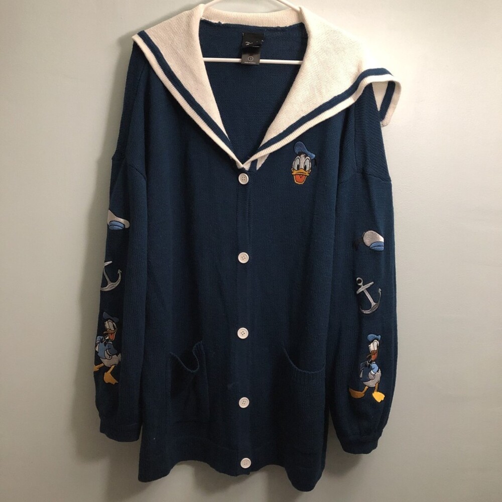 Hot Topic Disney Donald Duck Sailor Style Knit Cardigan Embroidered Size 1